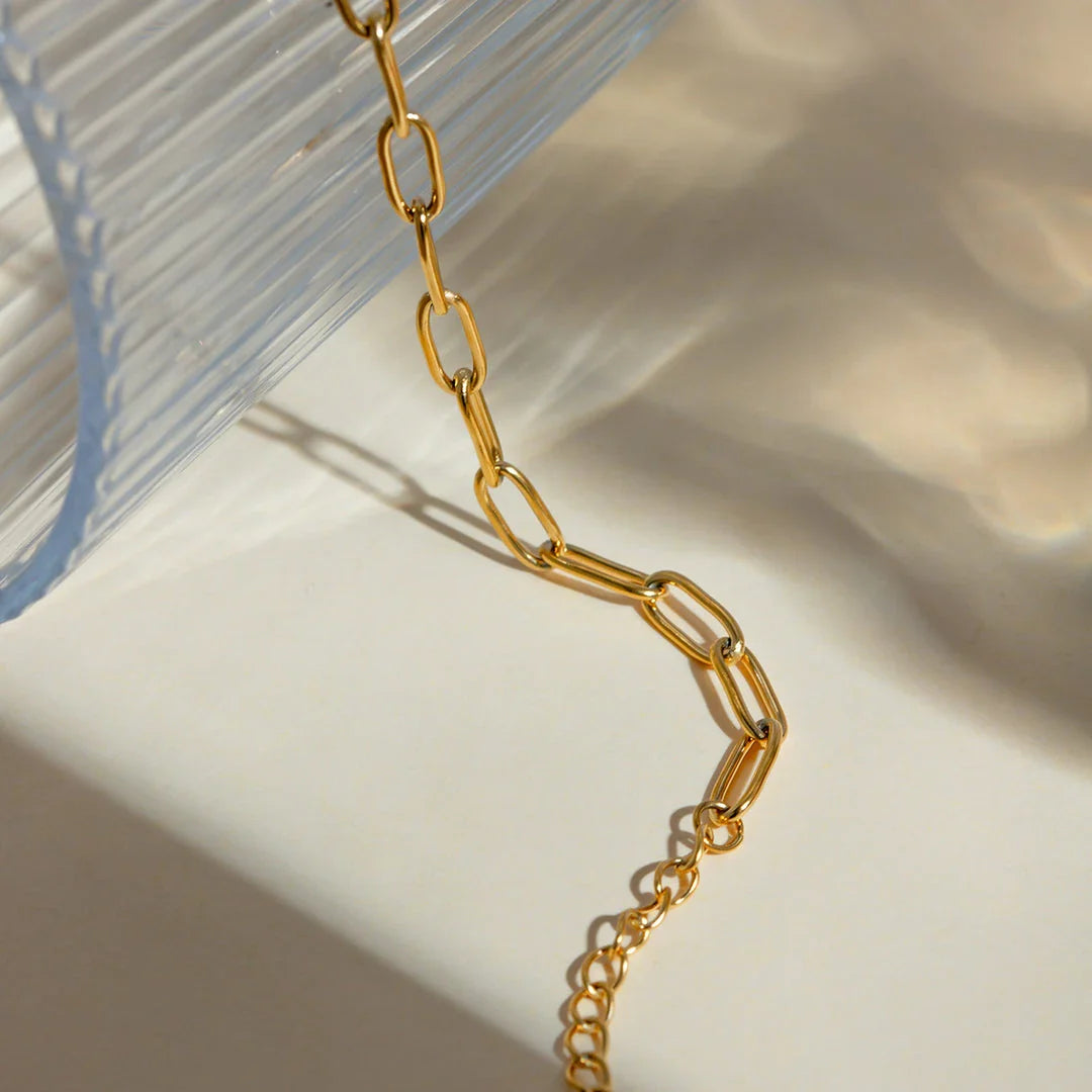 Exquisite 18K gold plated stainless steel anklet with minimalist paper clip chain design