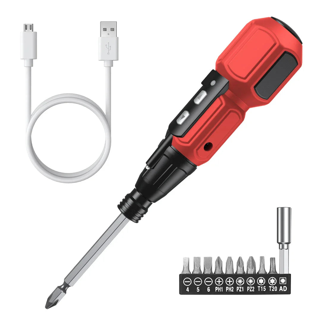 Versatile 9-in-1 cordless screwdriver set with LED lights, featuring dual electric and manual functionality, powerful torque, and a comprehensive bit selection for DIY and repair projects.