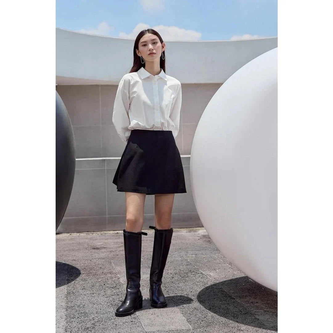 Autumn/Winter High Waist Casual Shorts Skirt in Coffee colour, featuring a flattering A-line silhouette and chic tiered zipper detail