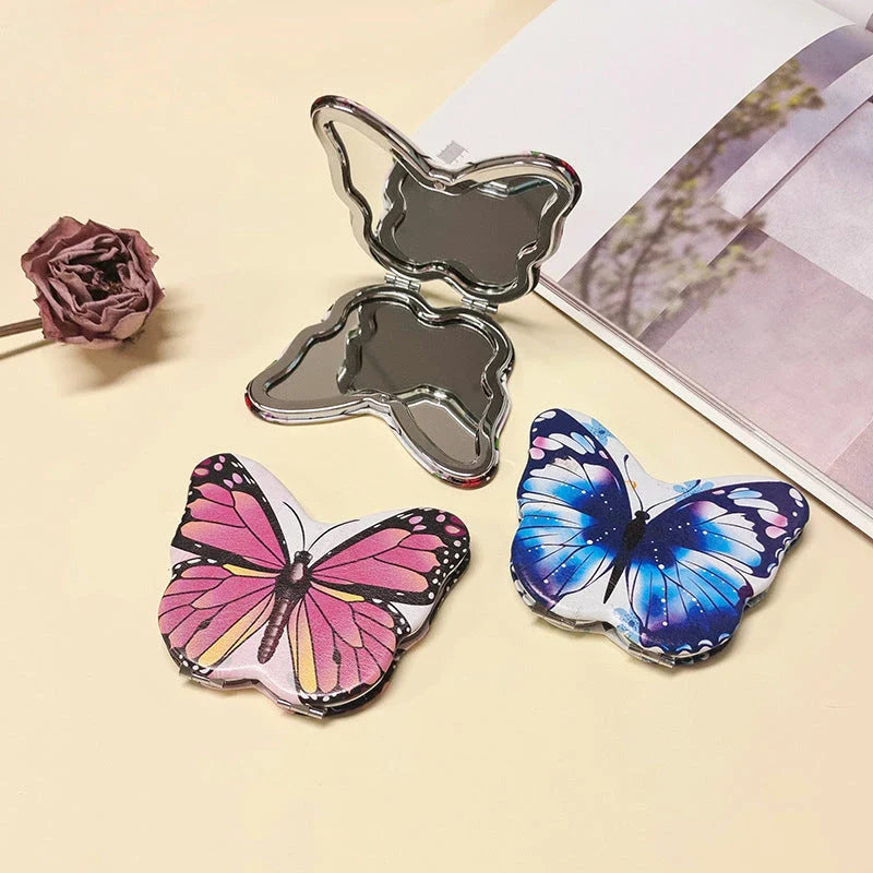 Elegant foldable butterfly makeup mirror with premium PU leather and tempered glass construction