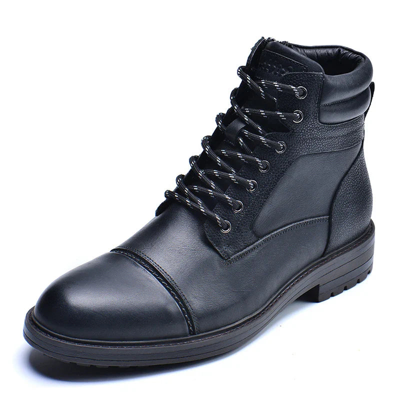 Premium cowhide leather boots for stylish men, featuring a classic round toe design and robust beef tendon soles for superior comfort and support.