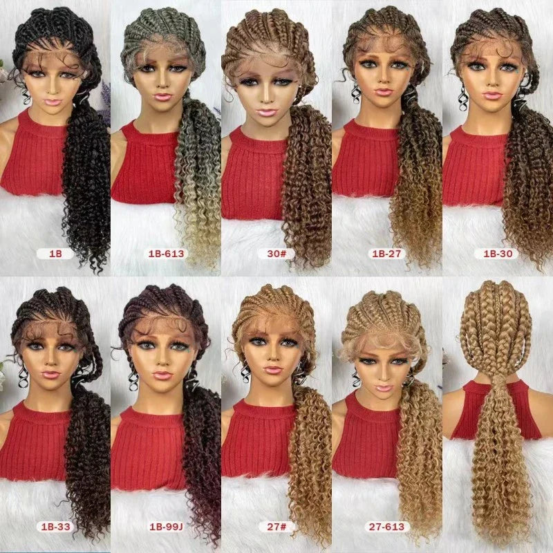 Luxurious lace braided African wig in various colour options, handcrafted for a natural, sophisticated look