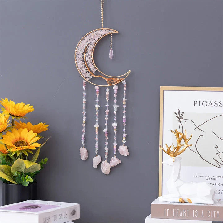 Mesmerising Moon Agate Crystal Pendant Dream Catcher with a stunning array of colourful agate crystals