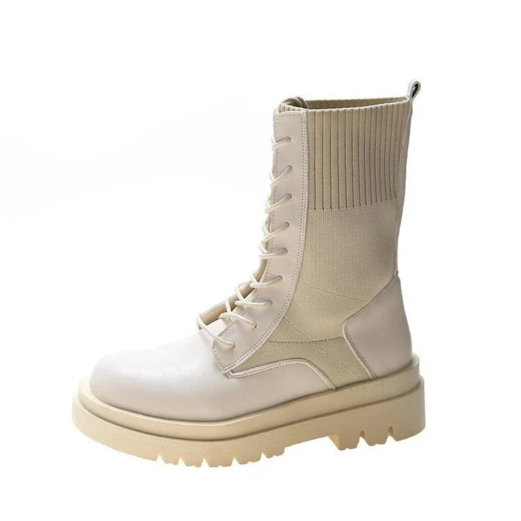 Stylish British-inspired knitted stretch platform ankle boots in various colours