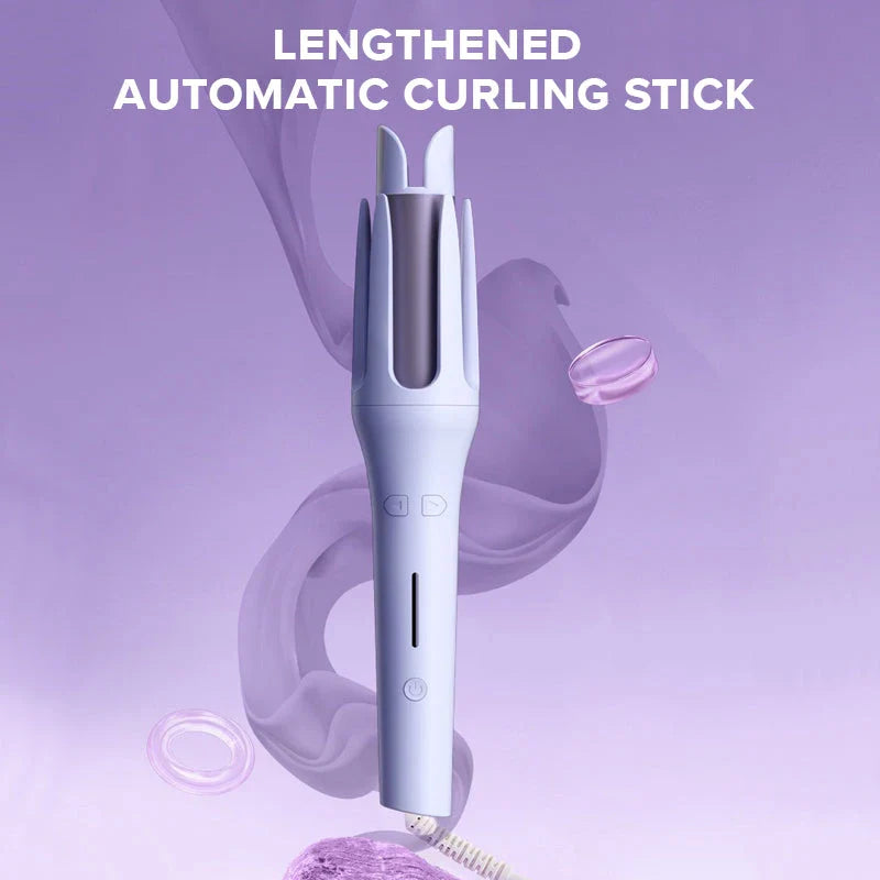 Auto-Rotating Ceramic Hair Styler in Pink, with adjustable temperature settings and dual voltage compatibility for worldwide use