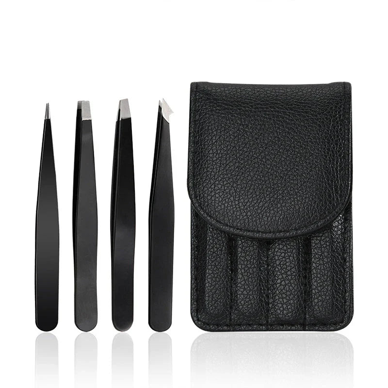 Premium 4-Piece Eyebrow Grooming Set with Precision Tweezers for Brow Shaping and Lash Application