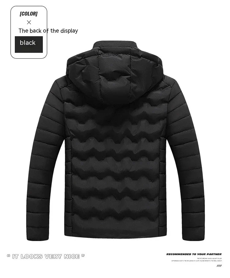 Grey men's padded jacket with cotton-polyester blend for warmth and comfort