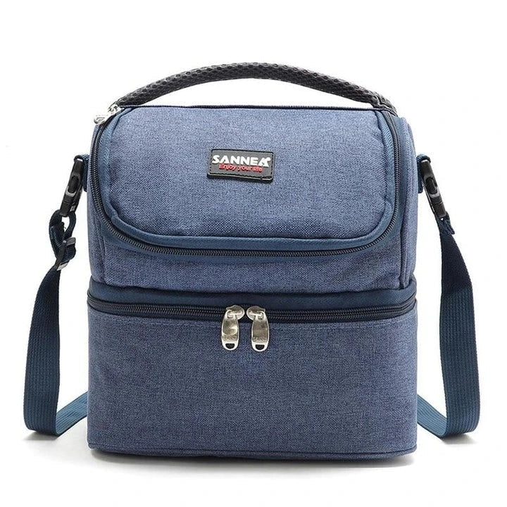 Premium insulated cooler bag with dual compartments for chilled drinks and snacks, made from durable Oxford cloth in a range of stylish colours.