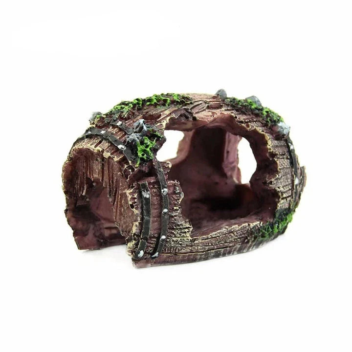 Elegant Artificial Barrel Ornament for Fish Tank, Adds Rustic Charm and Enrichment to Aquarium Decor