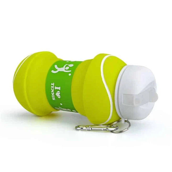 A premium foldable water bottle made of silica gel, suitable for various sports like football, basketball, and tennis