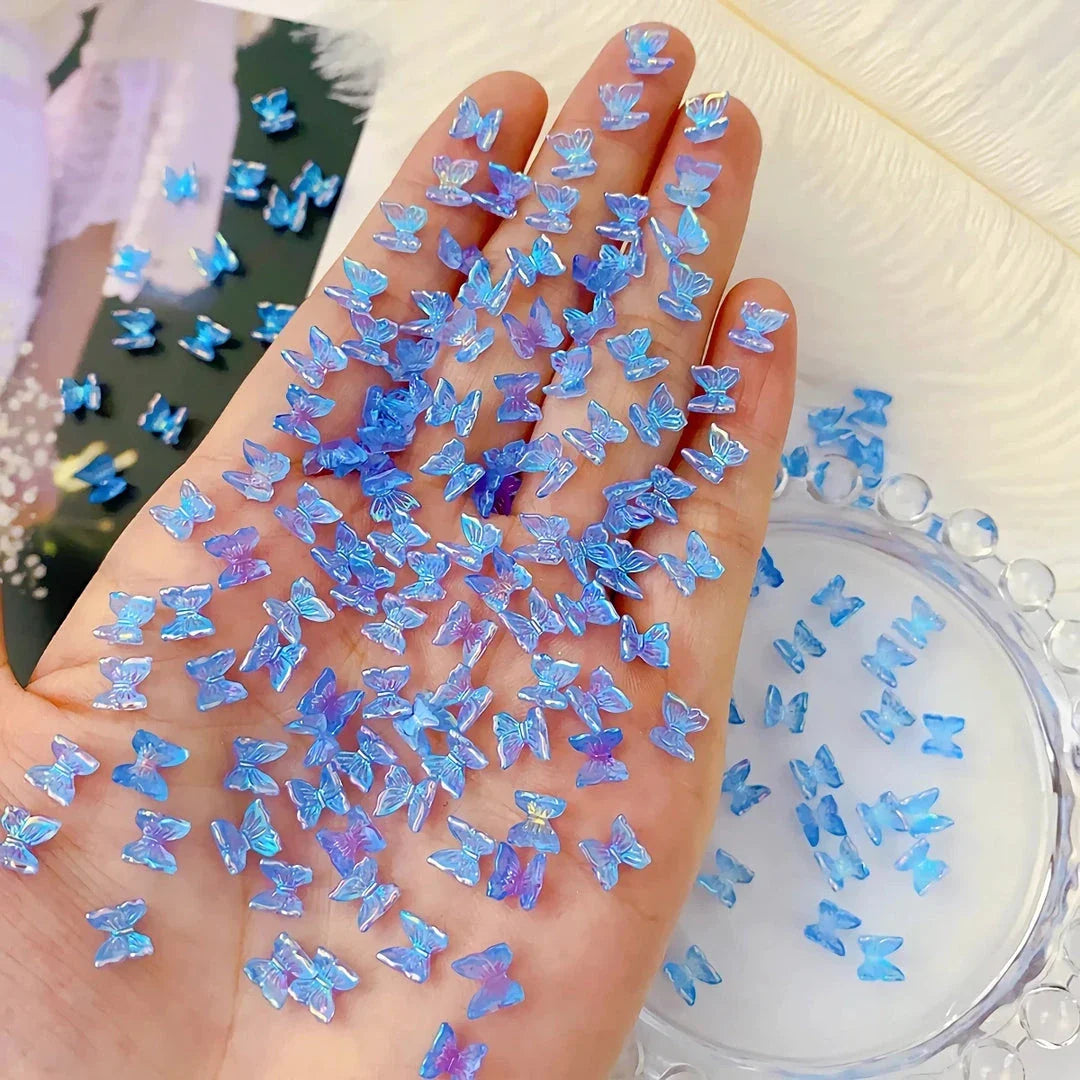 Captivating Aurora Butterfly Nail Charms with a mesmerising reflective effect, perfect for elevated DIY nail art