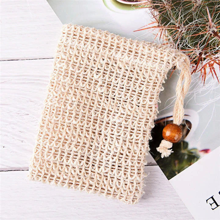 Premium eco-friendly sisal soap saver pouch with natural fibre construction for luxurious, sustainable cleansing