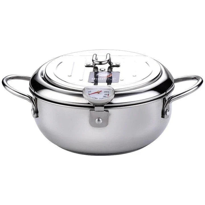 Premium aluminium deep frying pan with wooden handle for even heating and comfortable grip