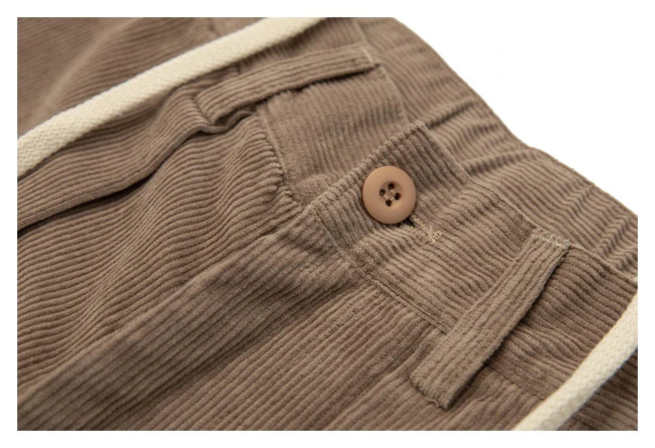 Retro corduroy straight-leg casual trousers for men in khaki and navy blue colours
