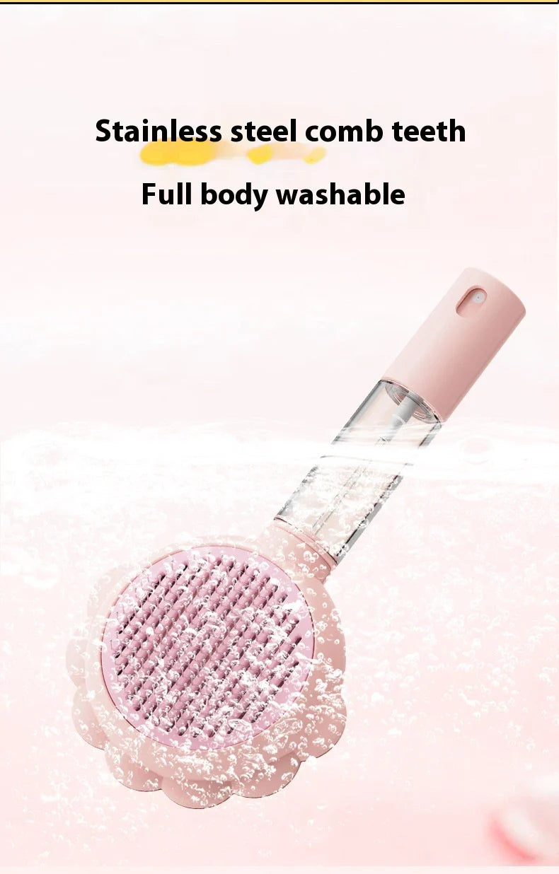 Premium 2-in-1 Self-Cleaning Pet Grooming Brush and Comb with curved comb teeth and ergonomic, non-slip handle for efficient and gentle grooming