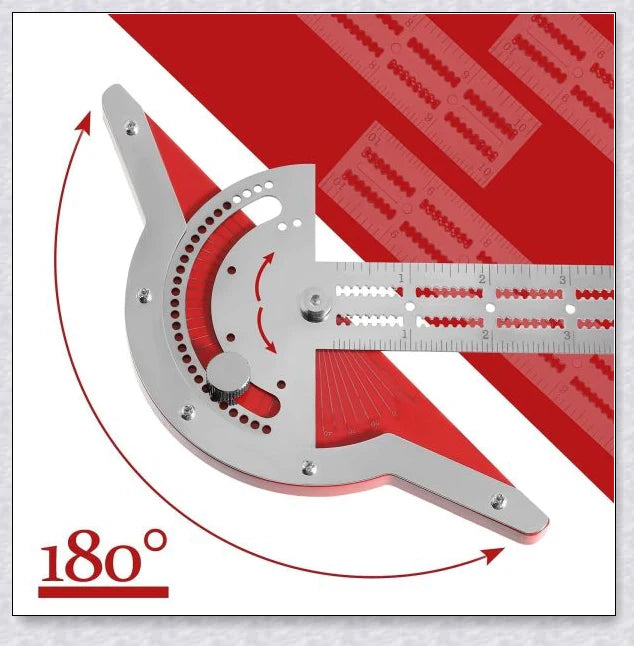 Precision Woodworkers Edge Ruler with adjustable angle, spring-loaded indexing system, and etched laser scale for accurate measurements in woodworking projects.