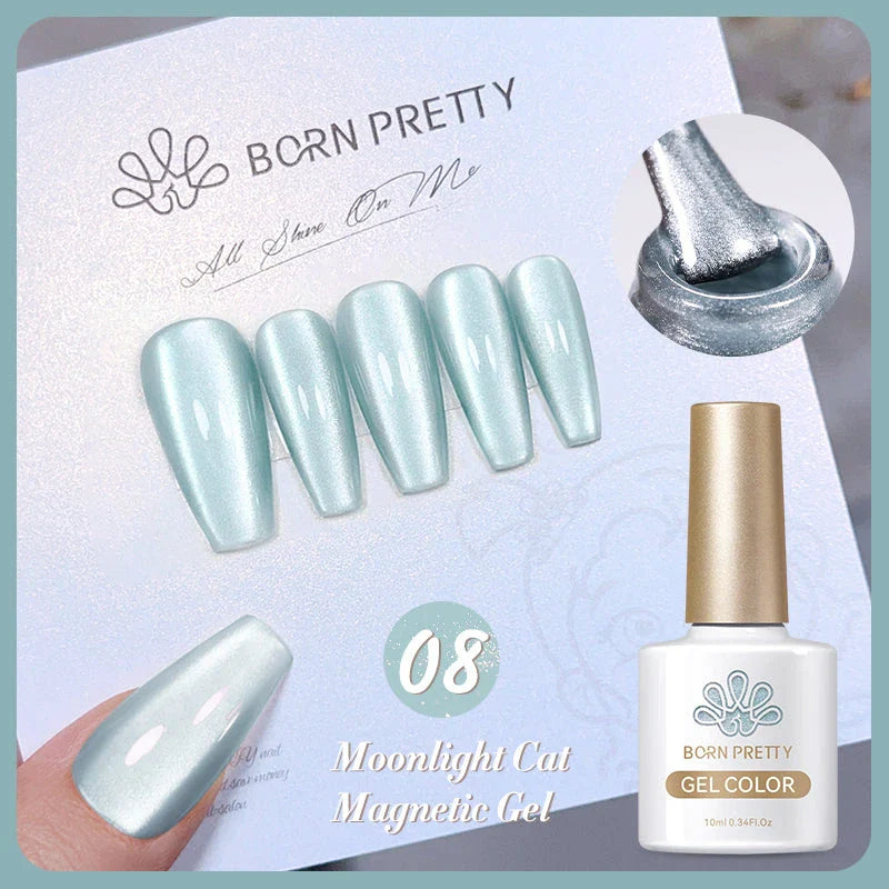 Radiant white light magnetic gel nail polish with sparkling glitter for enchanting, shimmering nail art designs
