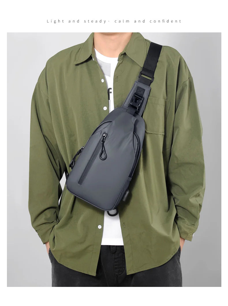 Versatile blue sling crossbody backpack for men with adjustable strap and spacious interior