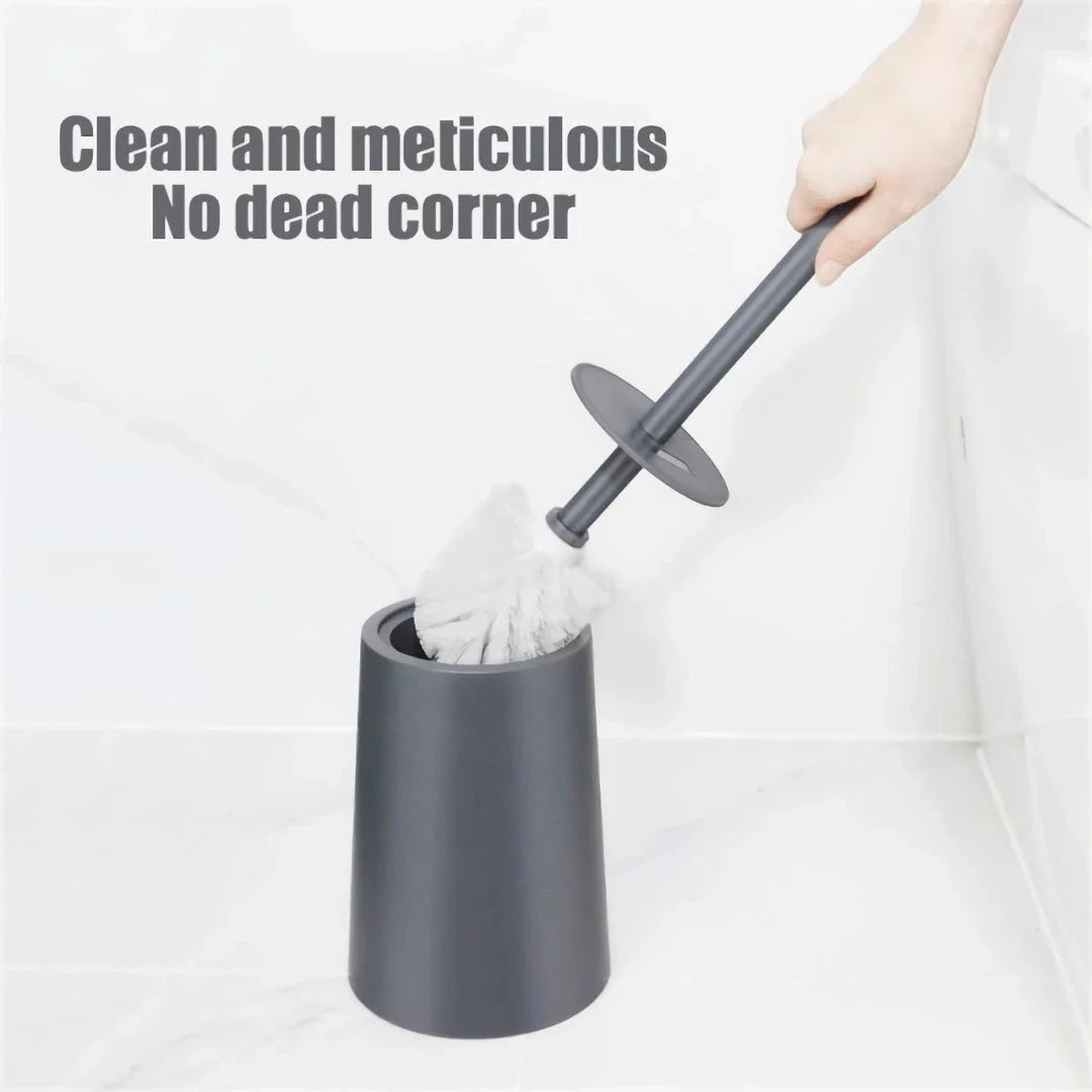 Elegant black toilet brush with stylish lid and base, designed for thorough cleaning and modern bathroom decor