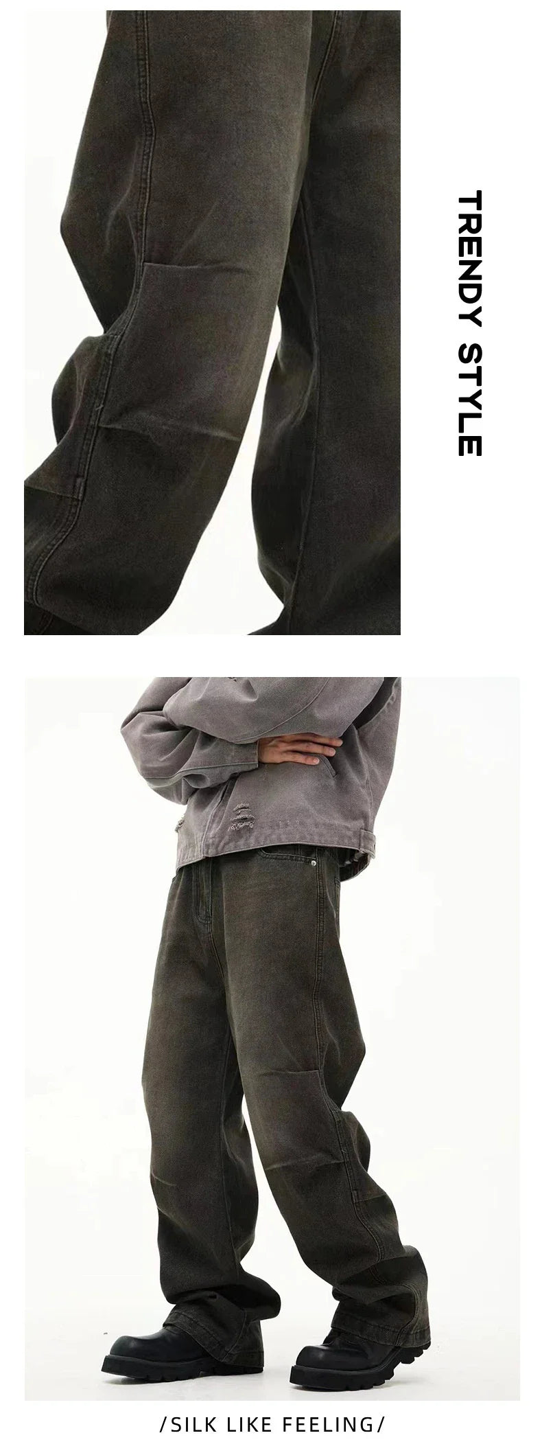 Stylish retro-inspired casual trousers with a distressed finish, available in a range of classic colours and sizes to suit the modern British consumer.
