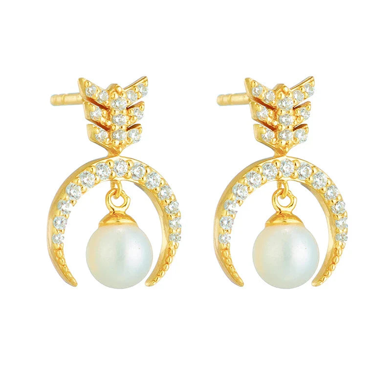 Personalized Pearl Stud Earrings in Premium 925 Sterling Silver with Elegant Geometric Design