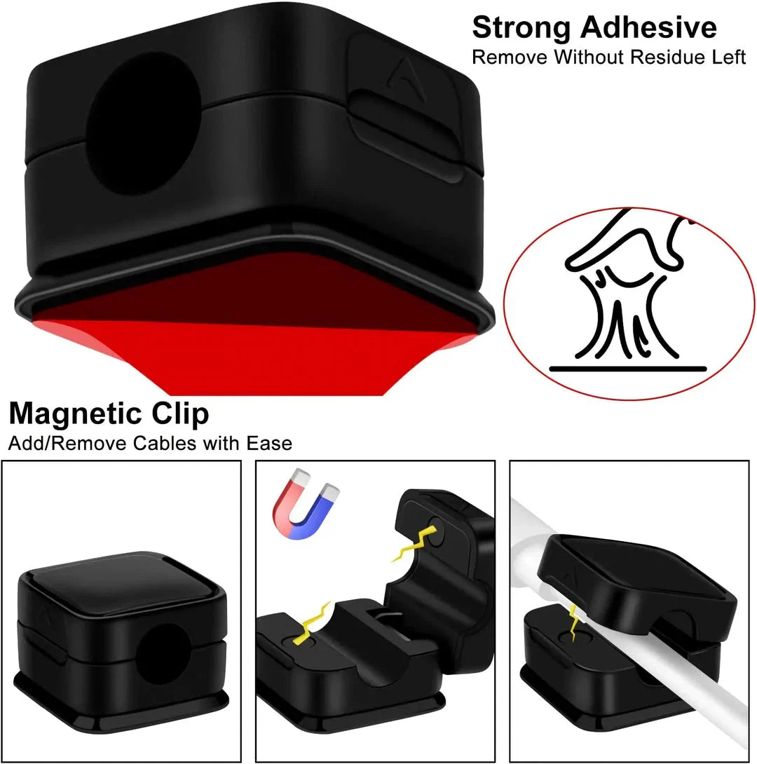 Adjustable magnetic cable clips organizer with strong adhesive for easy cable management