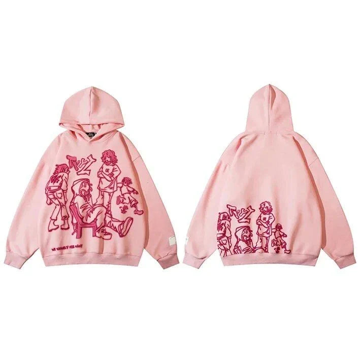 Vibrant Harajuku-inspired anime graphic hoodie with loose, comfortable fit and full-length sleeves