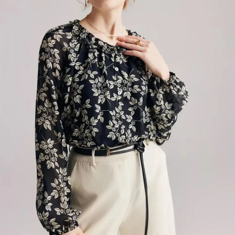 GiftHome UK Elegant Floral Silk Blouse for Effortless Style