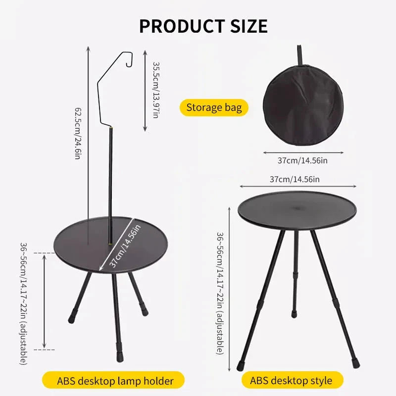 Adjustable Ultralight Portable Camping Round Table with Light Stand - Premium and Durable Outdoor Furniture for Camping, Picnics, and More