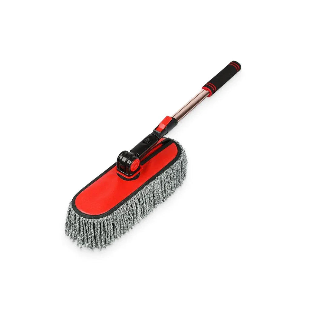 Adjustable telescoping cleaning brush with extendable handle and flexible swivel head for reaching high and low surfaces