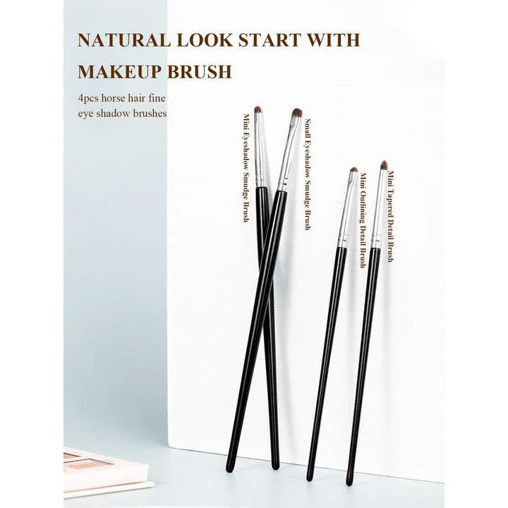Premium 4-Piece Eyeliner, Smudge, and Eyeshadow Brush Set with natural bristles and wooden handles