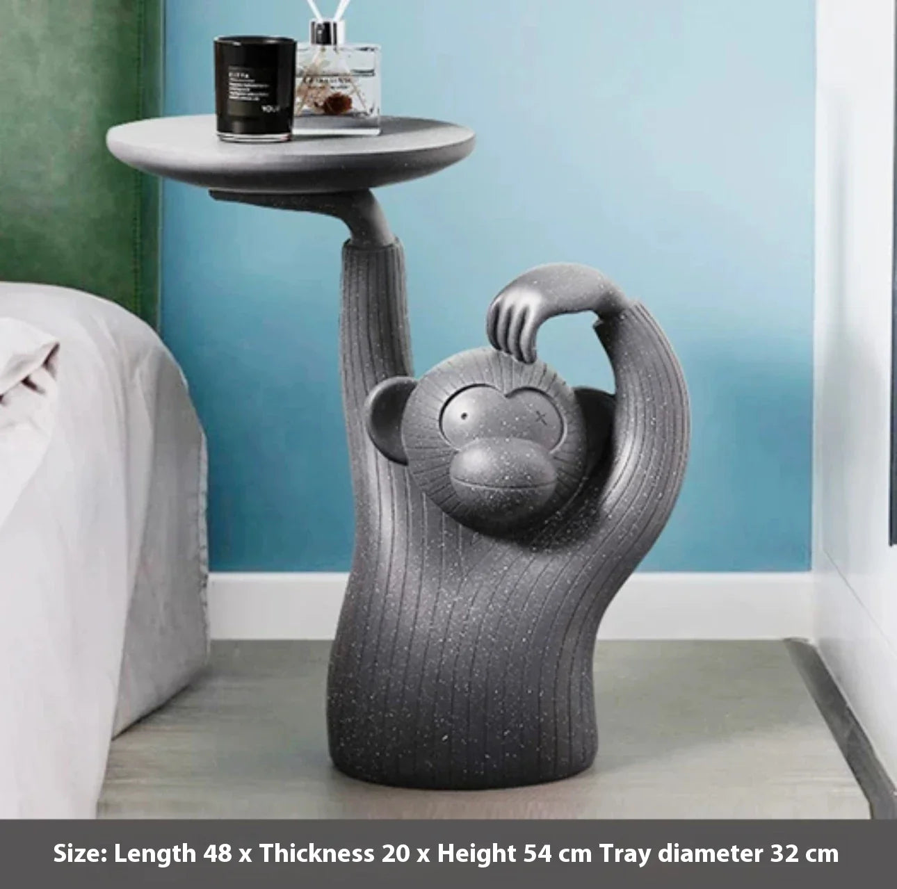 Decorative monkey-inspired resin coffee table tray in light grey or dark grey colour, suitable for serving, display, or as a living room accent piece.