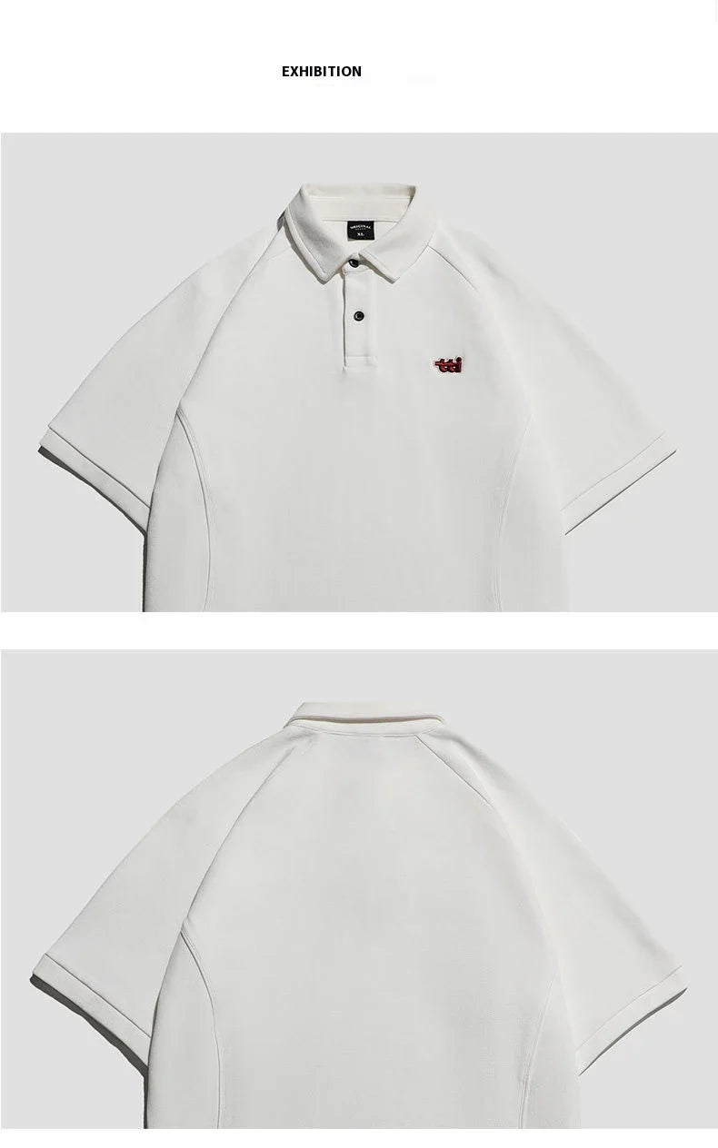Retro Short Sleeve Men's T-shirt with Embroidered Design in Dark Brown, White, and Grey Colours