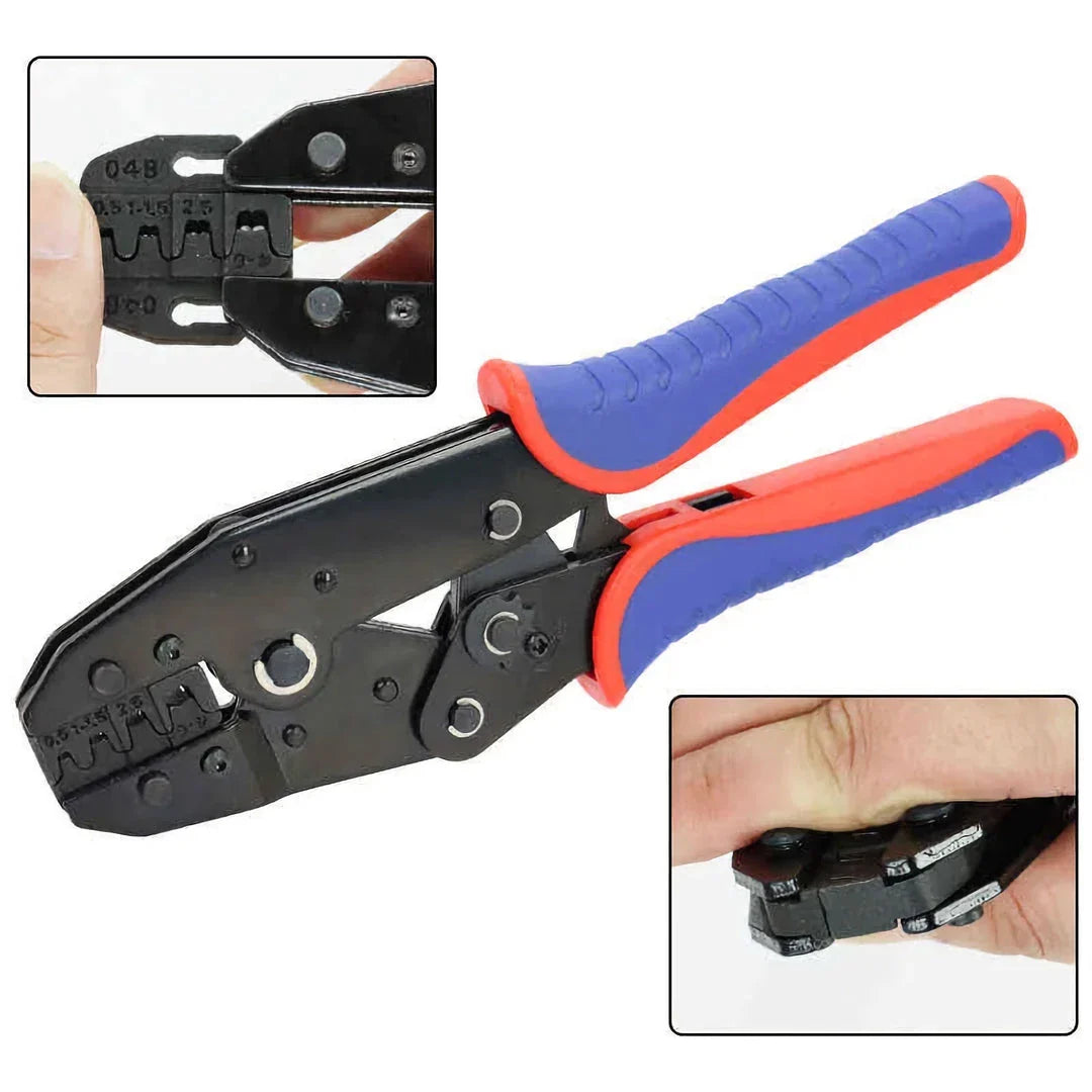 Premium crimping pliers with European-style handles and carbon steel construction for precise, professional-grade terminal crimping