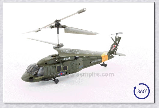 Military-inspired RC helicopter with gyroscope stabilisation and vibrant LED lights for indoor aerial maneuvers and stunts