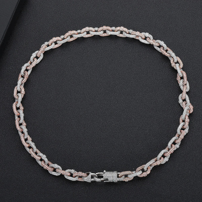 GiftHome UK Premium Two-Tone Copper Zircon Cuban Chain Necklace