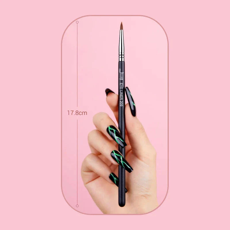 Precision Eyeliner Brush with fine-tipped synthetic fibres and ergonomic wooden handle for flawless liquid and cream eyeliner application