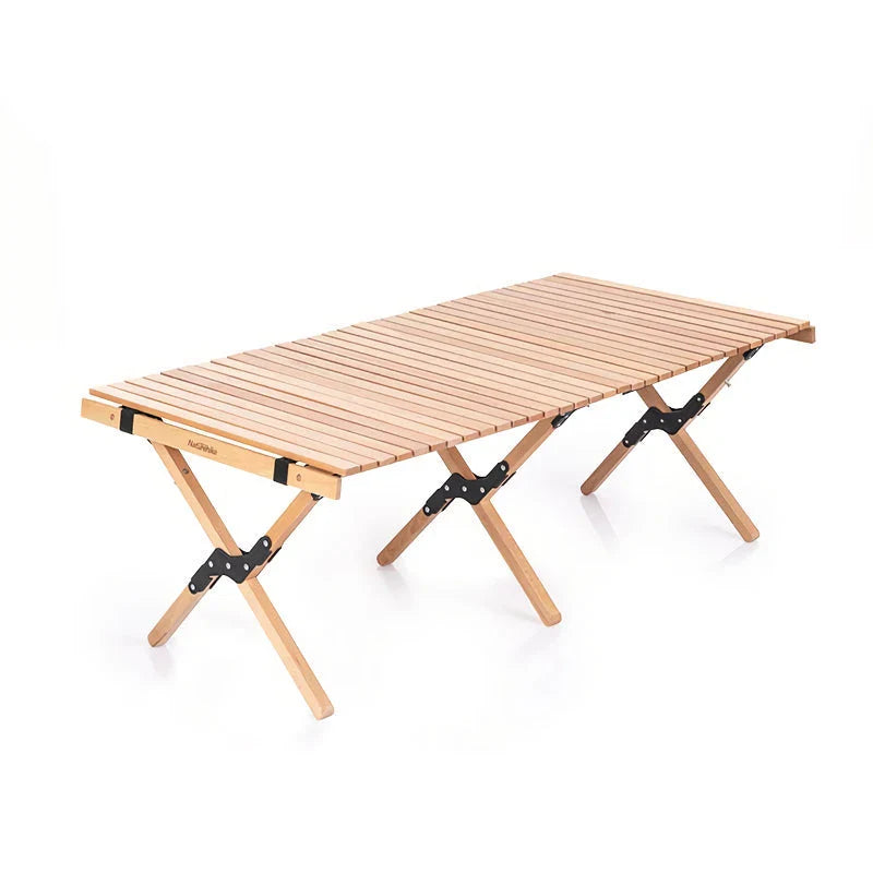 Outdoor Folding Egg Roll Table made from premium beech wood, perfect for camping, picnics, and other outdoor activities in the UK