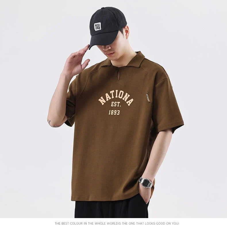 Premium half-sleeve cotton shirt with pearl collar in brown, melange grey, and dark green colours