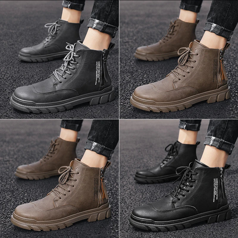 High-top tooling men's boots in classic British desert shoe style with round toe and middle heel
