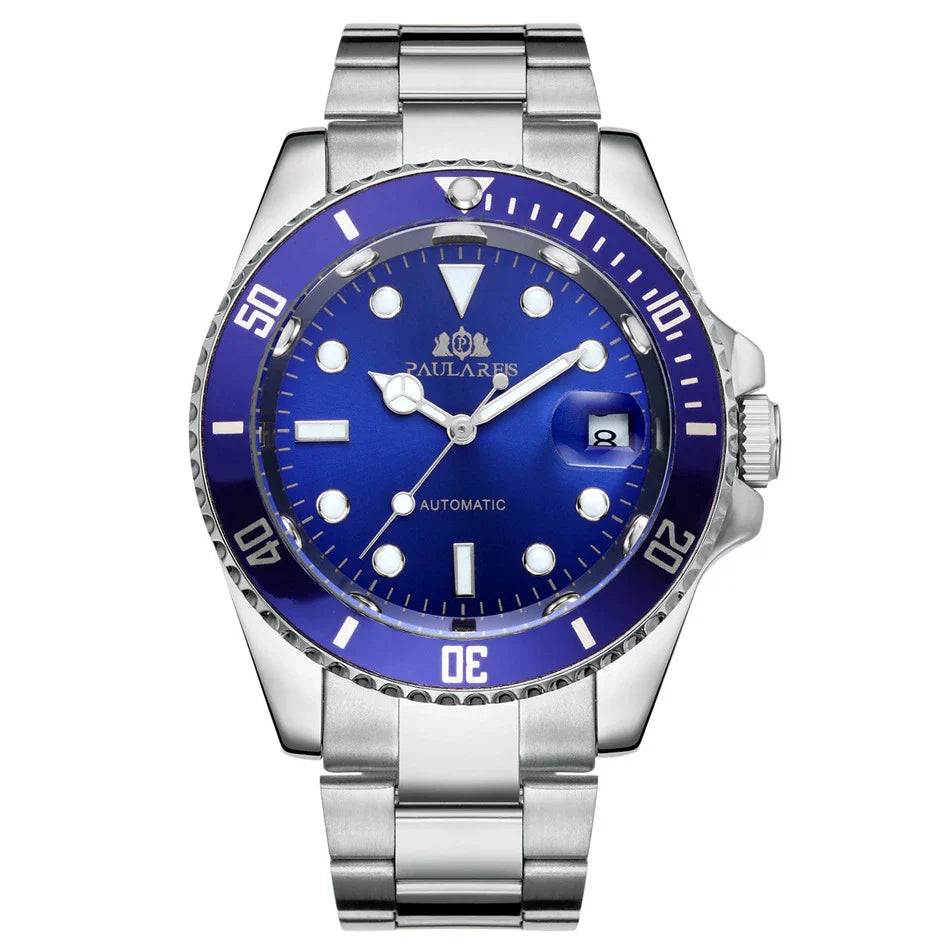 Elegant automatic watch with luminous hands and indices, showcasing British watchmaking excellence