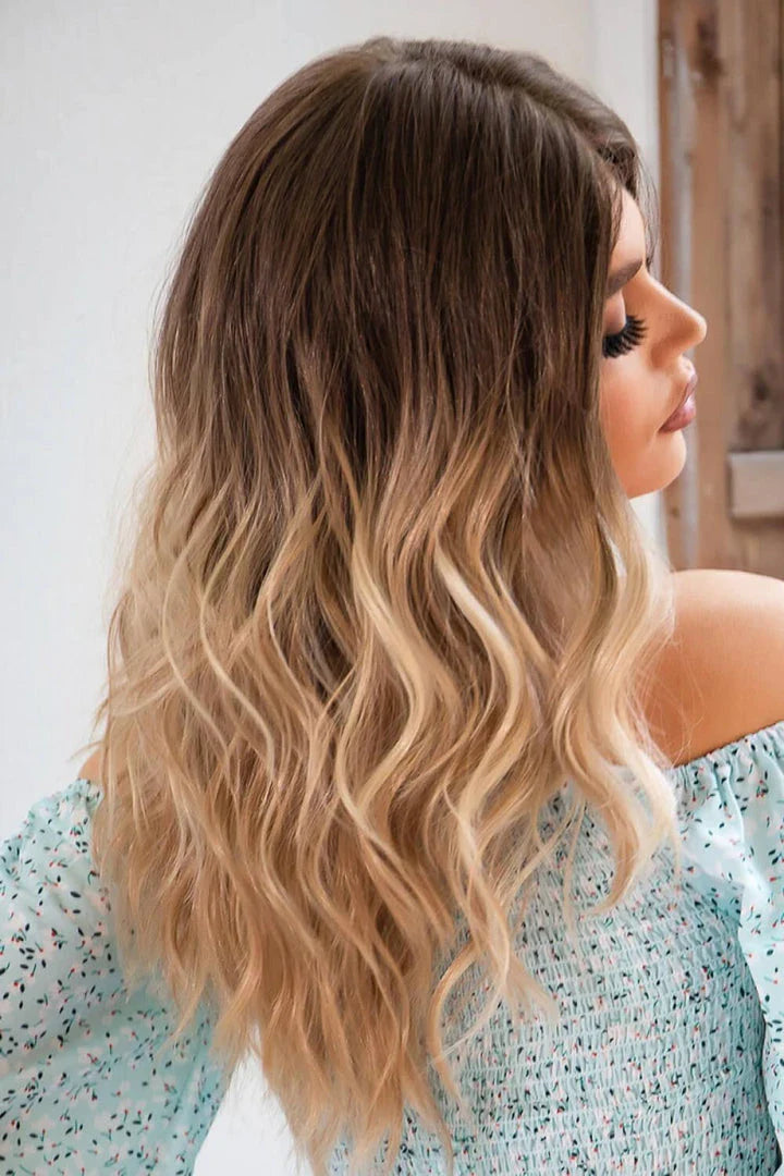 Luxurious 13x2 inch lace front wig with 24-inch waves in a natural-looking ombre colour