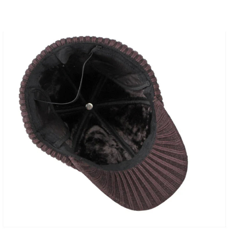 Men's Winter Baseball Cap with Leather Earflaps in Brown Colour