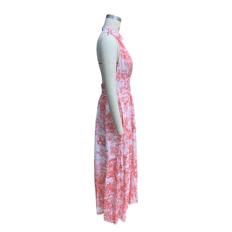 Sophisticated and versatile mid-length backless dress in a vibrant pink hue, featuring an A-line silhouette and convenient side pockets.