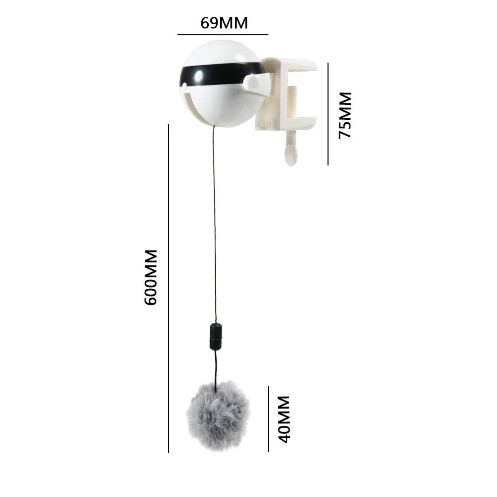 Electric automatic lifting cat ball toy in grey, white, and black colours, designed to captivate and entertain cats with its engaging puzzle features.