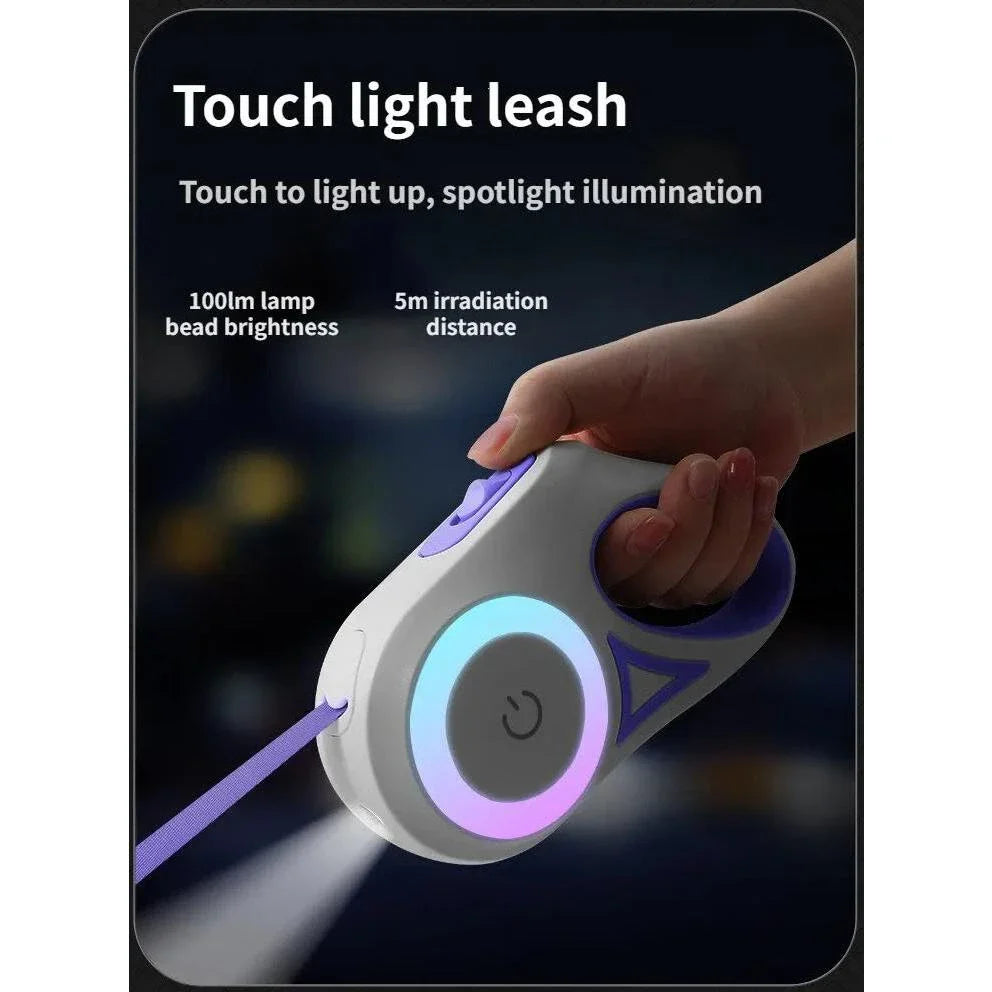 Luminous Retractable Nylon Pet Leash for Dogs and Cats in the UK, featuring adjustable length, one-handed control, and enhanced visibility for safer walks.