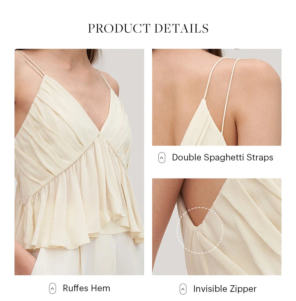 Elegant and refined silk camisole with V-neck design and delicate spaghetti straps, perfect for the modern British fashion enthusiast