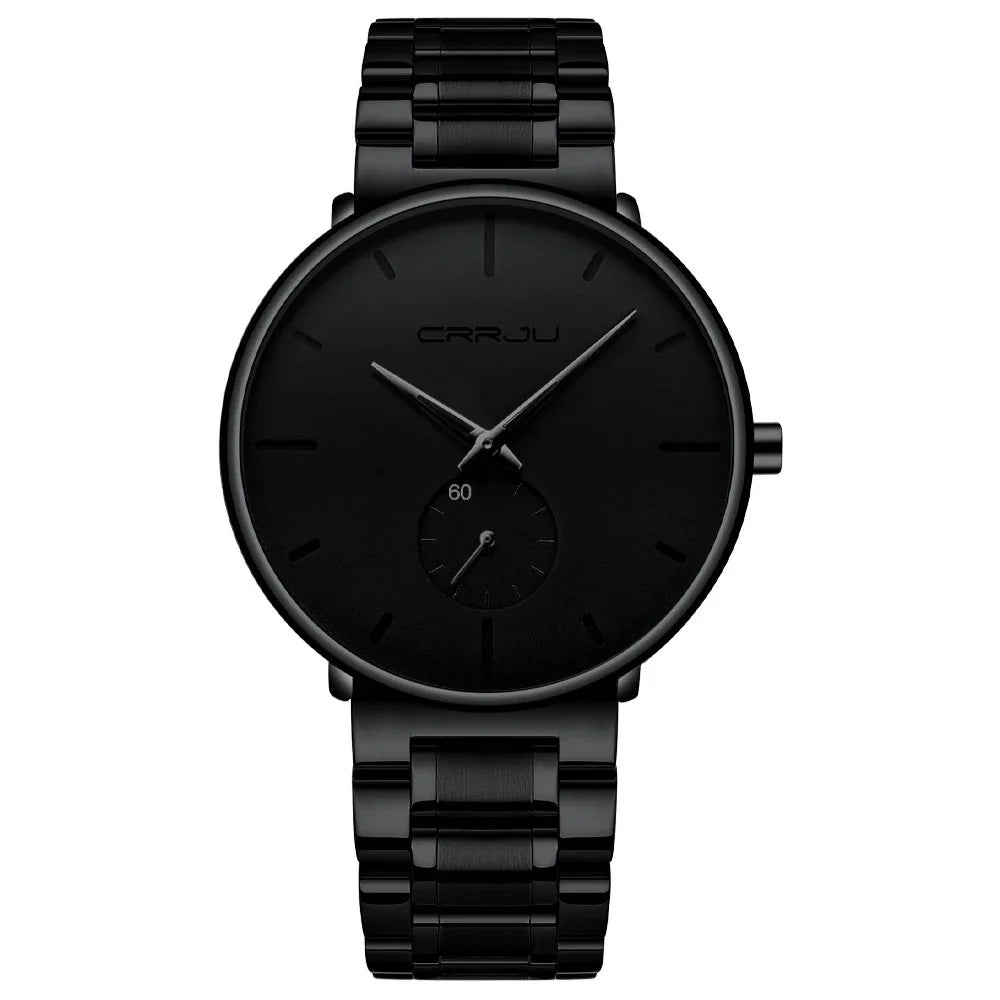 A stylish stainless steel waterproof watch with a sleek design and various coloured needle options