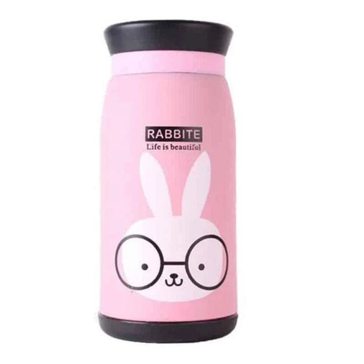 Stylish stainless steel vacuum insulated thermomug with playful cartoon design, available in various vibrant colours