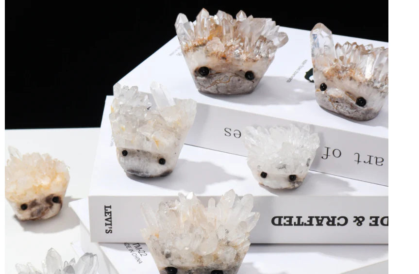 Natural White Cluster Gem Hedgehog Crystal Ornament - Premium White Crystal with Polished Finish